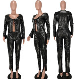 Fashion sexy PU leather two-piece set