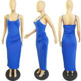 Women's Sexy Slit Stretch Strap Solid Color Sling Dress