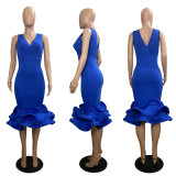 Sleeveless V-Neck Evening Dress 3D Three-Dimensional Skirt Dress