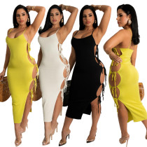 Women's sexy unilateral lace-up slit dress Women's sexy unilateral lace-up slit dress