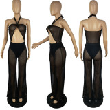 Fashionable and sexy new women's clothing mesh tube top strap wide leg jumpsuit