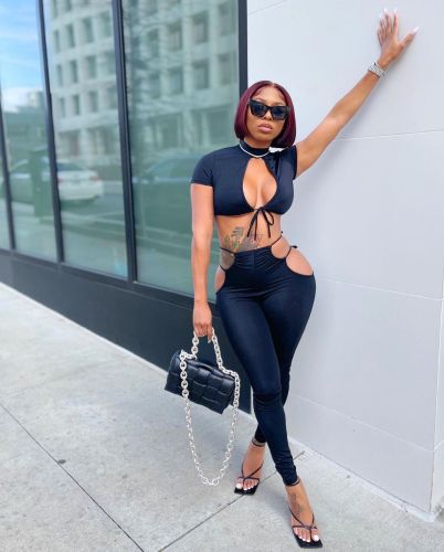 Casual Hollow Lace Up Solid Color Temperament Two-piece Set