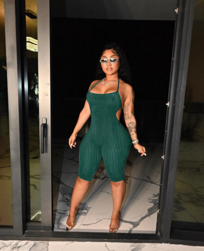 Flocked Lace-Up Backless Sexy Jumpsuit