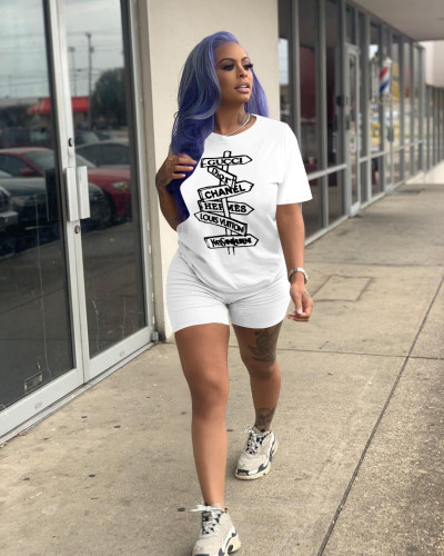 Fashion Women Alphabet Print Casual Suit Two Piece