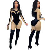 Fashion sexy see-through velvet tight-fitting body slimming hip jumpsuit