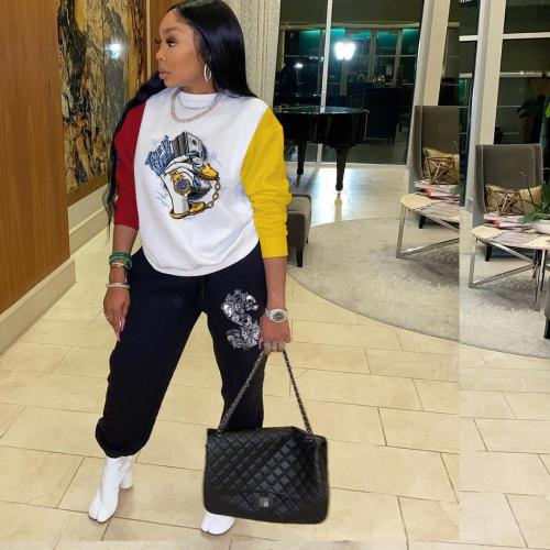 Fashion Loose Casual Sports Personality Print Two-piece Set