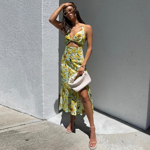Holiday style kink suspender dress fashion women's print sexy temperament long skirt