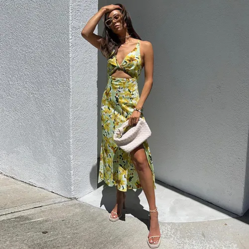Holiday style kink suspender dress fashion women's print sexy temperament long skirt