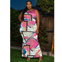 Casual Fashion Contrast Color Colorful Print Plus Size Dress