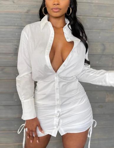 Women's Solid Color Long Sleeve Pleated Hip Skirt