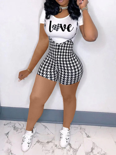 Sexy Suspender Jumpsuit Women Fashion Slim Two Piece Print Suit