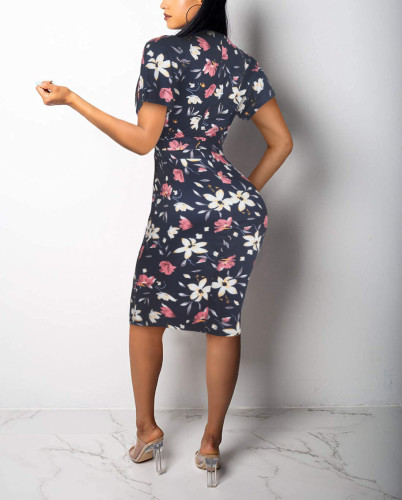 Summer short sleeve round neck sexy floral women's dress