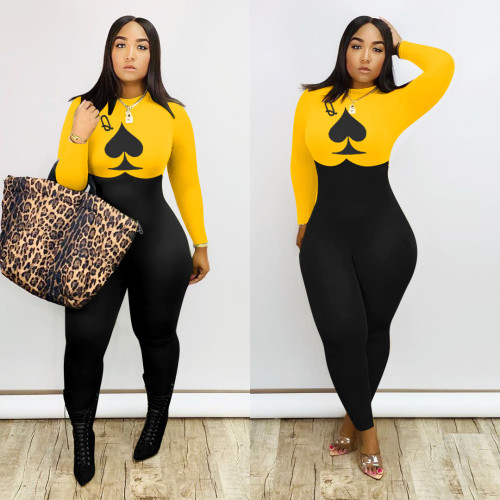 Women's Long Sleeve Poker Print Jumpsuit Women's