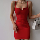 Women's fashion suspenders sexy low-cut one-shoulder slim bag hip dress women