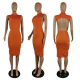 Fashion Sleeveless Solid Color Sexy Cutout Dress