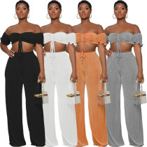 Solid color sexy wrap chest two-piece set
