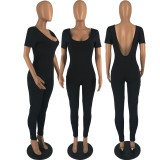 Women's Low Cut Tight Sexy Backless Casual Small Foot Jumpsuit