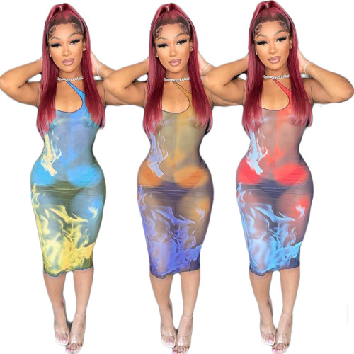 Digital Print Sexy Sling Women's Dress