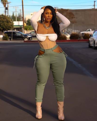 Elastic waistband high elastic solid color feet sexy temperament casual pants