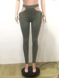 Elastic waistband high elastic solid color feet sexy temperament casual pants