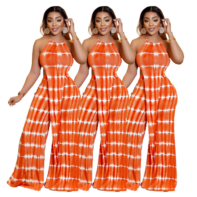 Summer tie-dye print lace-up two-piece set