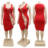 Women's Medium Anti-Strip Solid Color Lace Side Slit Strap Hollow Large Size Dress Women