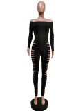 Fashion Casual Jumpsuit Straight Neck Ripped Jumpsuit