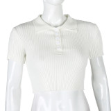 Slim Fit Cropped Sweater New Single Breasted Vintage POLO Collar Crop Top T-Shirt