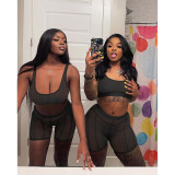 Mesh vest shorts suit nightclub style perspective sexy two-piece women's