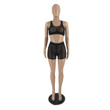 Mesh vest shorts suit nightclub style perspective sexy two-piece women's
