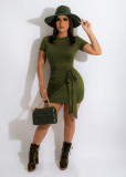 Ladies Solid Color Dress Casual Party T-Shirt Skirt Gathered Strap Sexy Short Skirt