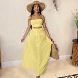 Women's solid color fashion wide leg wrap chest casual two-piece suit