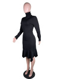 Women's OL commuter pit strip wool-like personalized hem long skirt
