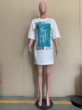 Ladies Fashion Trend Digital HD Printing Casual Loose Mini Dress