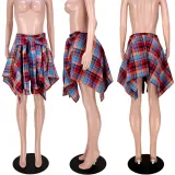 Nightclub Fashion Irregular Plaid Tie-Sleeve Fake Shirt Skirt