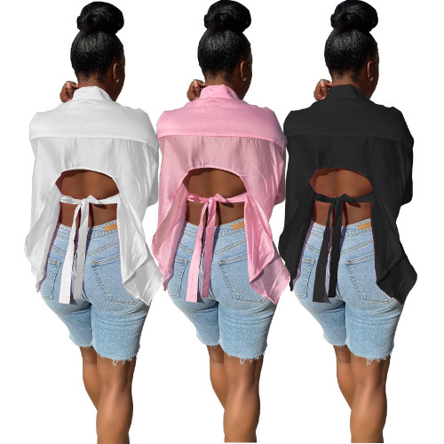 Women's Fashion Sexy Backless Bow Tie Shirt Top