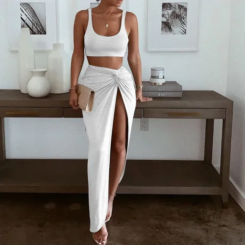 Fashion Tank Top Skirt Split Swing Skirt Skirt Including Safety Hakama Set