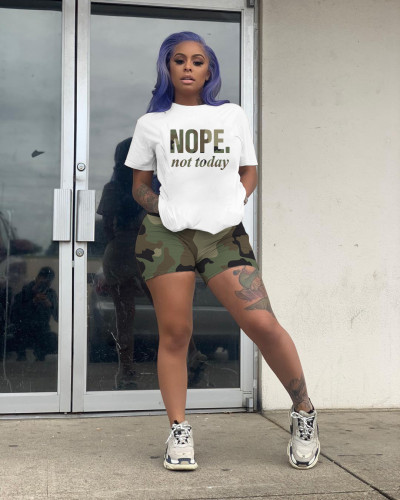 Sexy Printed Cotton Faux Short Sleeve Shorts Two-Piece Set