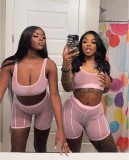 Sexy Women's Perspective Mesh Tank Top Shorts Two-Piece Set