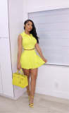 Fashion Casual Sleeveless POLO Collar Folding Skirt Spring Summer Suit