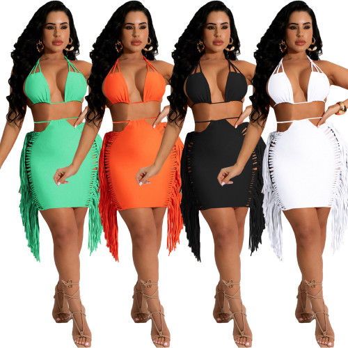 bikini fringed statement skirt set