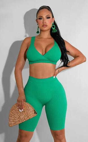 Solid color open back casual sports suit