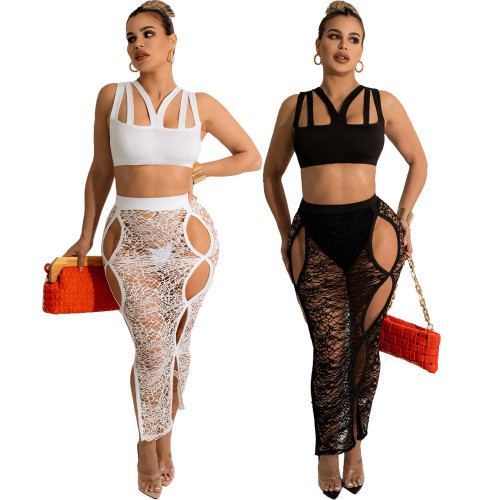 women's lace skirt tube top zipper suit