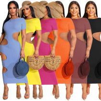 round neck hollow long skirt fashion waist large size dress