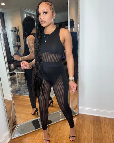 Sexy and fashionable straight wool stitching mesh two-piece set