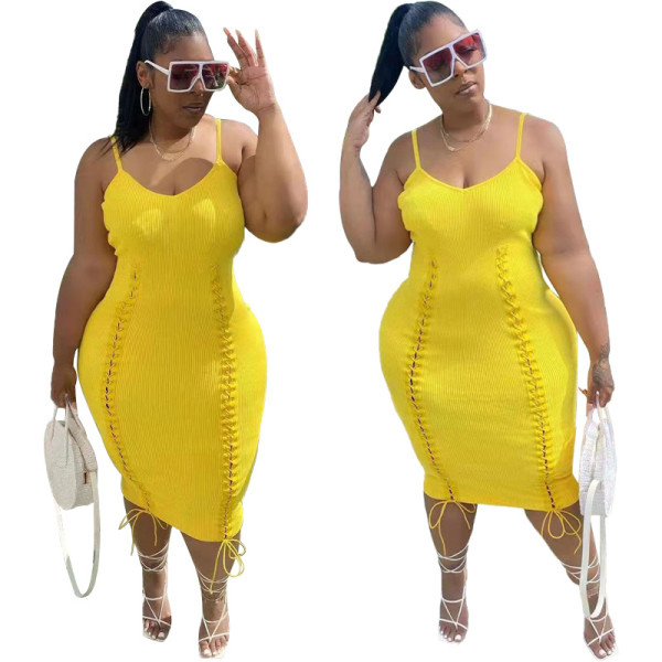 High Waist Sling Dress Tie Tight Sexy Plus Size Dress