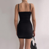 Fashion Sexy Hollow V-Neck Ruched Sling Dress