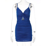 Fashion Sexy Hollow V-Neck Ruched Sling Dress