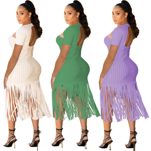 Women's Short Sleeve Tassel Fashion Sexy Dress
