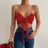 Fashionable Sexy V-Neck Slim Fit Open-Back Strap Tube Top
